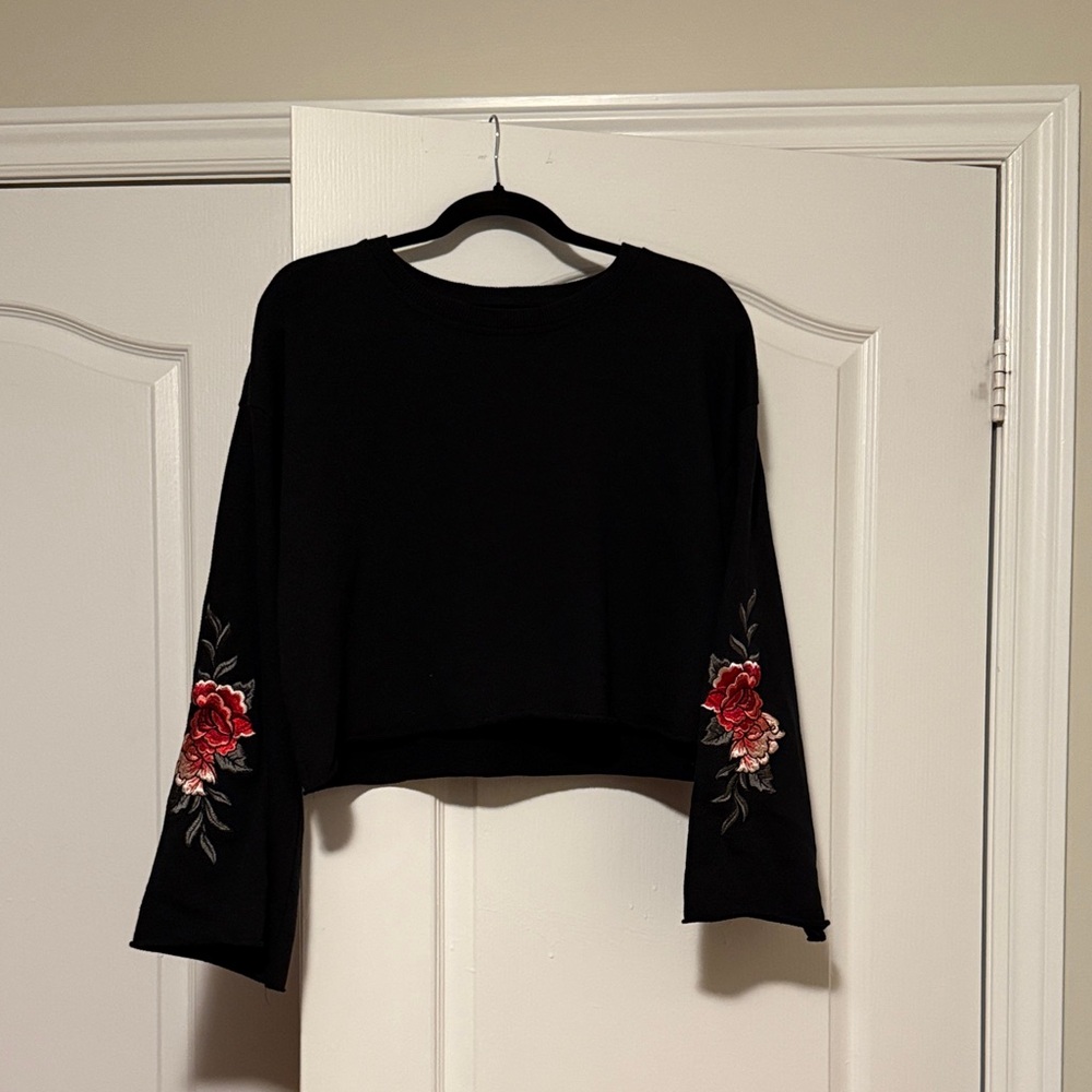 Urban Planet Black Crop Top with Red Floral Design